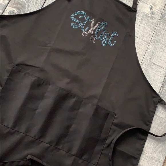 Teal Rhinestone Stylist Apron with 3 Pockets Black - Picture 8 of 9